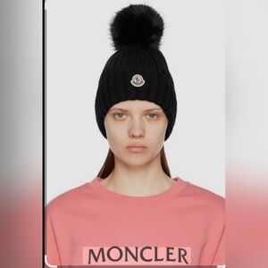 Moncler Black Ribbed Beanie with Pom Pom 100% Authentic Moncler